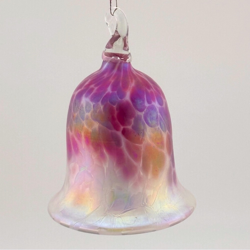 Pink Iridescent Handblown Glass Bell Shaped Christmas Ornament